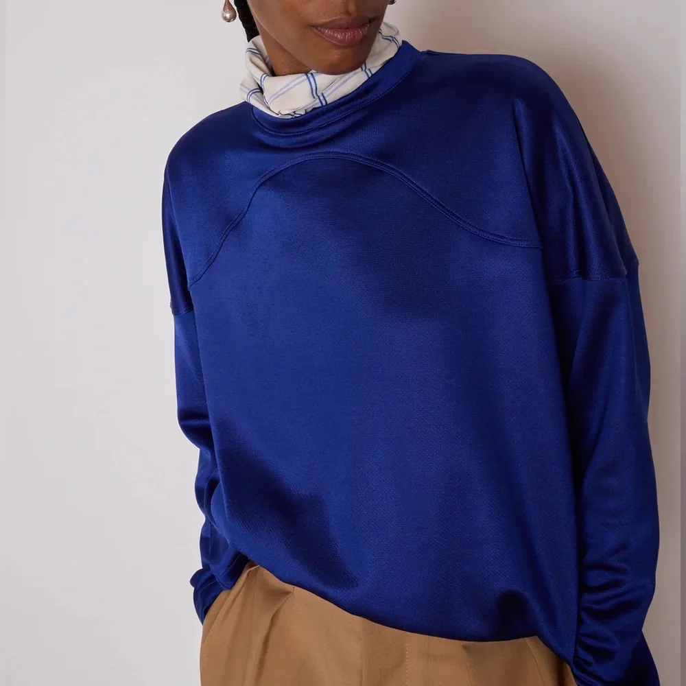 Caron Callahan Milo Tee in Royal Satin Jersey - Picture 2 of 6